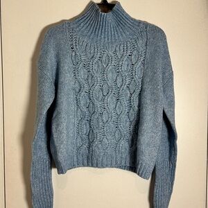 NWT WHBM blue cable knit chunky cropped turtleneck sweater